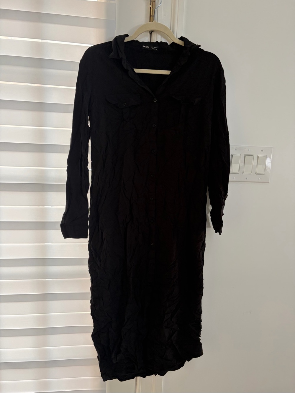 SHEIN Black long Sleeve Button-Front Shirt Dress